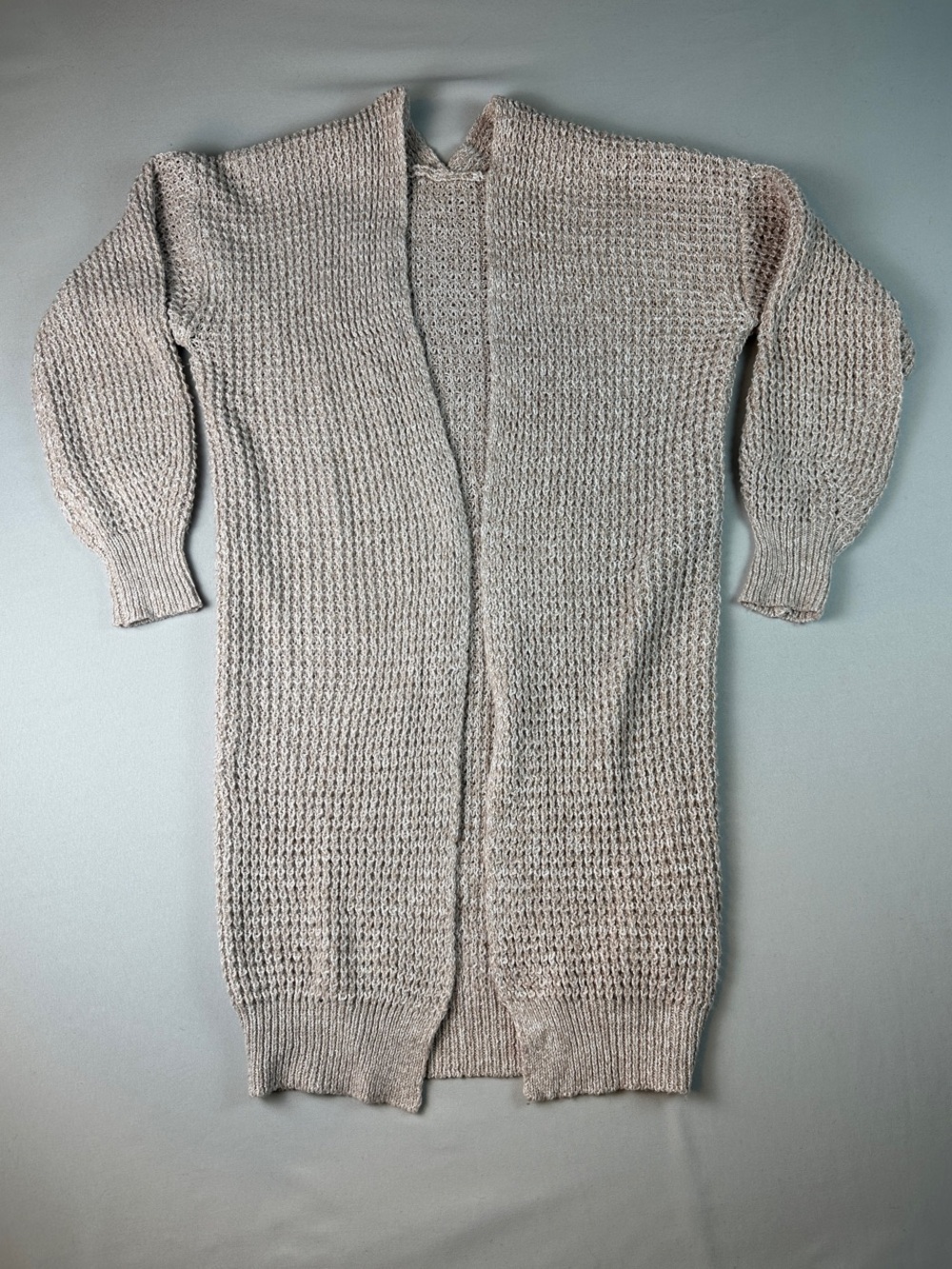 SHEIN Women’s Light Taupe Open-Front Knit Cardigan Sweater XS Neutral